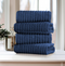 BIBB HOME, SET OF 4 STRIPED BORDER BATH TOWELS, 100% COTTON - DEEP BLUE - Brand New