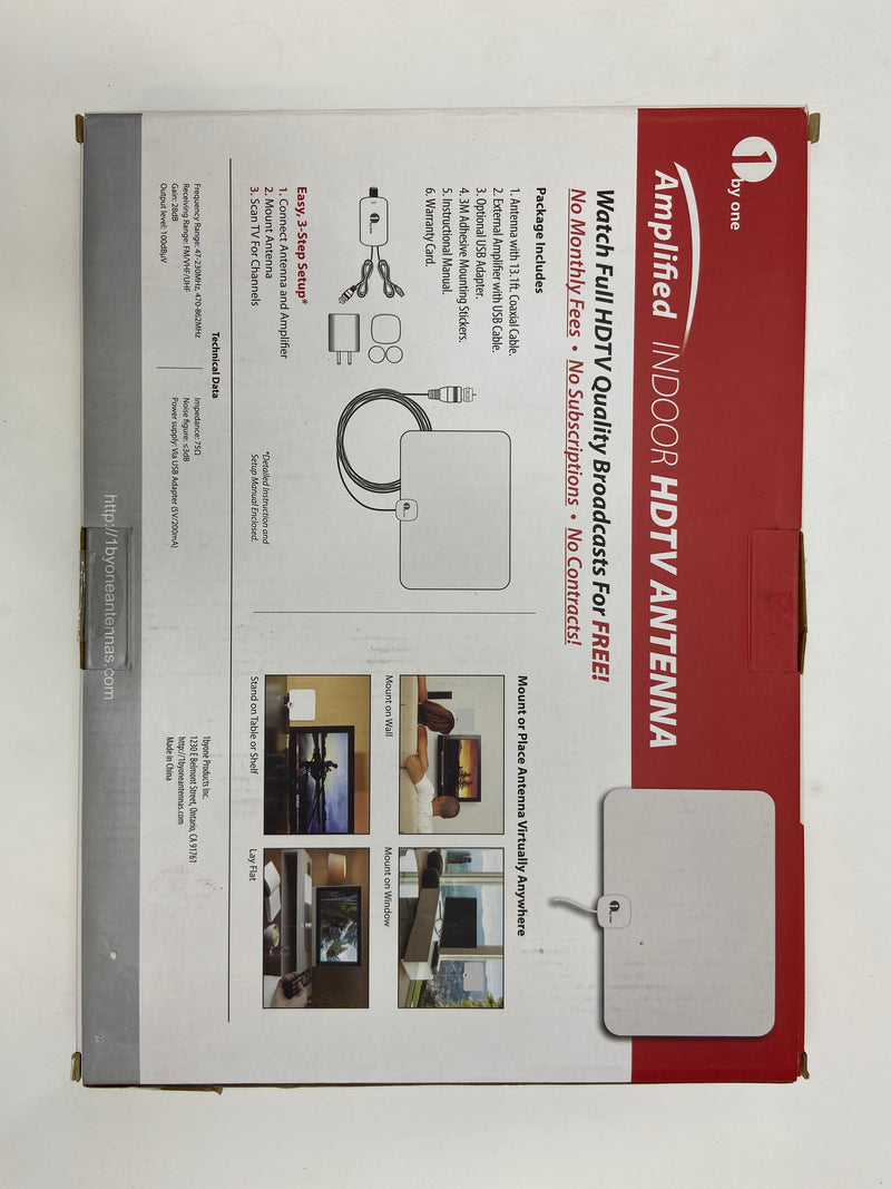 1 BY ONE AMPLIFIED INDOOR HDTV ANTENNA - WHITE - Scratch & Dent