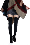SHOE'N TALE TRETCH SUEDE CHUNKY HEEL THIGH HIGH OVER BOOTS - SIZE: 10.5 - BLACK - Like New