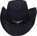 Livingston Men & Women's Woven Straw Cowboy Hat w/Hat Band - Black - Brand New