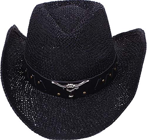 Livingston Men & Women's Woven Straw Cowboy Hat w/Hat Band - Black - Brand New
