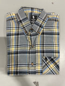 BLACK HORSE MEN'S WOVEN PLAID SHIRT - SMALL - GRAY/BLACK/LIGHT BLUE/YELLOW/WHITE - Brand New