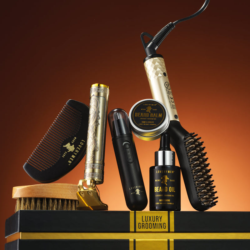 LOVERYMEN BEARD GROOMING KIT - 15PC LUXURY BEARD CARE - BLACK/GOLD - Like New
