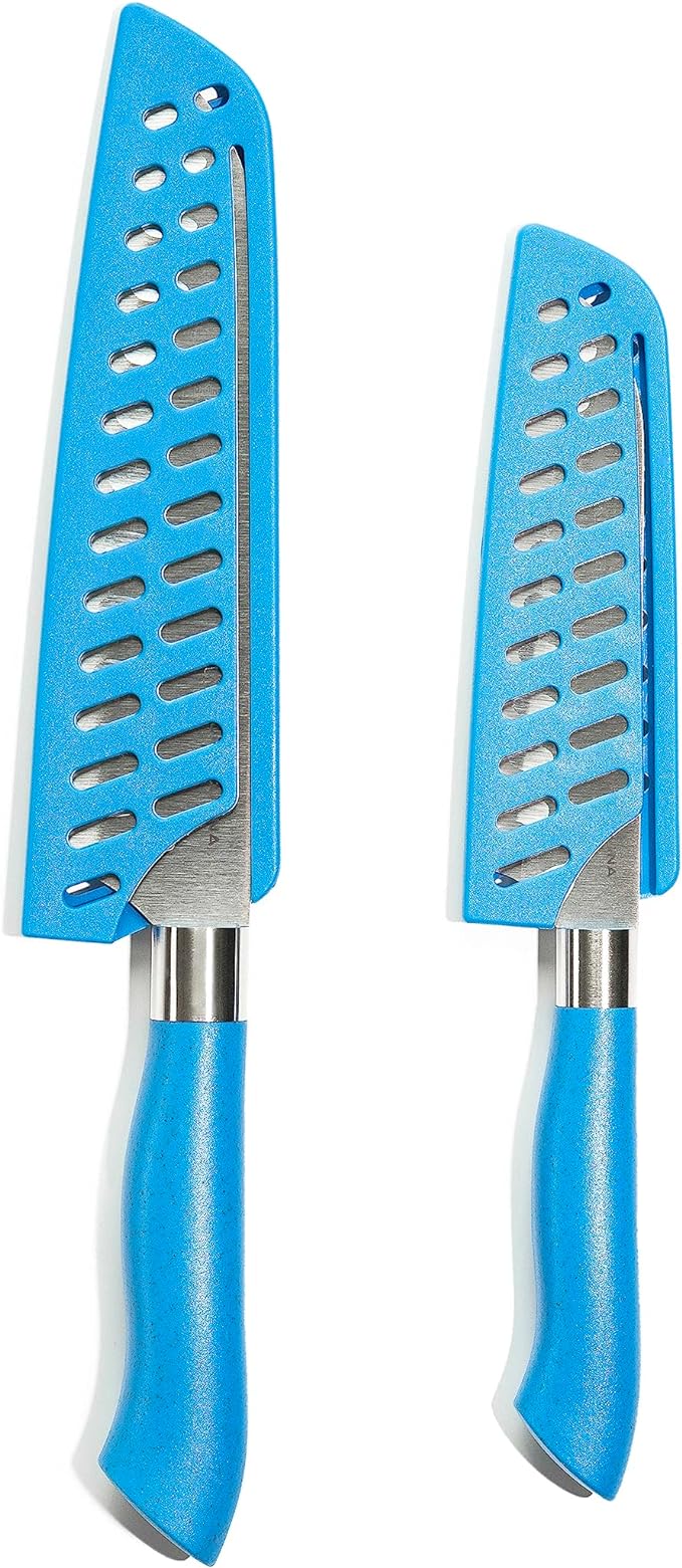 DURA LIVING EcoCut 2-Piece Santoku Knife Set High Carbon Stainless Steel - Blue Brand New