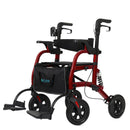 ELENKER 2-IN-1 SHOCK-ABSORBING ROLLATOR WALKER 10” WHEELS - RED - Like New