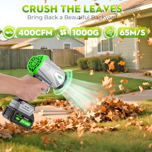 NINETREES LEAF BLOWER CORDLESS BATTERY CHARGER 1000,000 RPM 395CFM 1000G GREEN - Like New