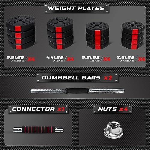 YES4ALL UPGRADED 66LBS PAIR ADJUSTABLE WEIGHTS DUMBBE - BLACK/RED - Like New