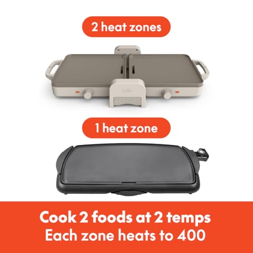 BELLA 10"X 20" CERAMIC FOLD-N-STORE DUAL TEMP GRIDDLE FITS-ANYWHERE OATMILK - Like New