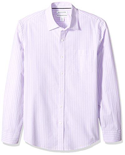 AMAZON ESSENTIALS MEN SLIM-FIT LONG-SLEEVE SHIRT MEDIUM LAVENDER WHITE STRIPE - Brand New