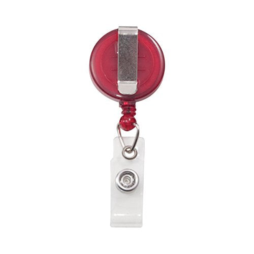 ADVANTUS TRANSLUCENT RETRACTABLE ID CARD REEL 30" EXTENSION RED 12/PACK - Brand New