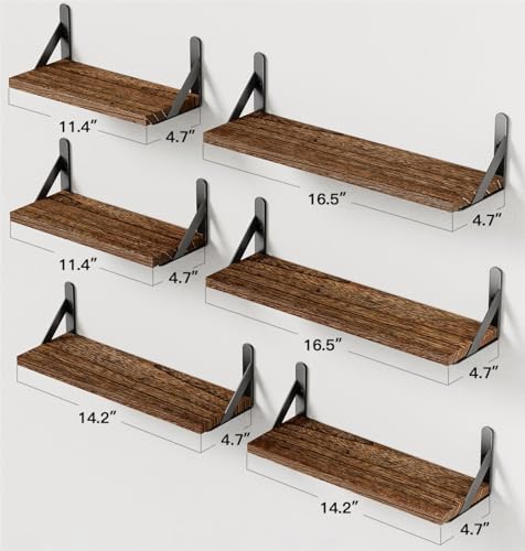 AMADA HOMEFURNISHING WALL SHELVES SET OF 6 WOOD FLOATING SHELVES BROWN Like New