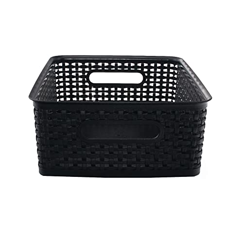 ADVANTUS WEAVE DESIGN PLASTIC MEDIUM BIN, 13.75"L BY 10.5"W BY 4.625"H, BLACK - Like New