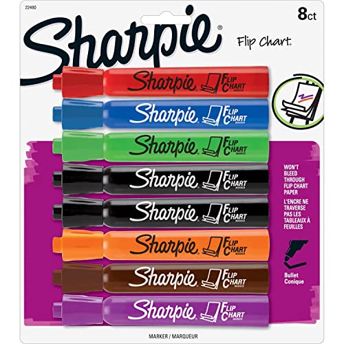 SHARPIE FLIP CHART MARKERS BULLET TIP ASSORTED COLORS 8 COUNT 22480 - ASSORTED - Brand New