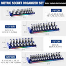 WORKPRO Socket Organizer Set, 4PC, 1/4", 3/8", 1/2" Drive W004741A - BLUE - Like New