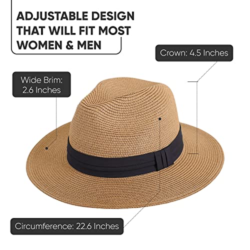 LIVINGSTON FASHIONABLE WIDE BRIM STRAW PANAMA HAT FOR MEN & WOMEN TRIPLE BELT - Brand New