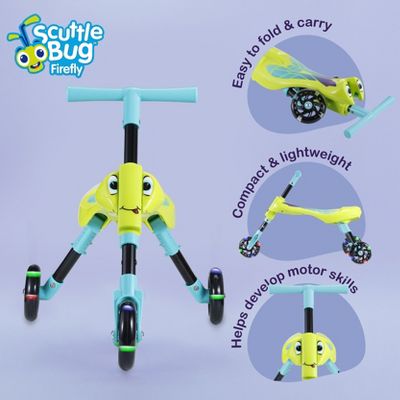 MOOKIE SCUTTLEBUG FIREFLY RIDE-ON WITH MOTION-POWERED LIGHT-UP WHEELS - Like New