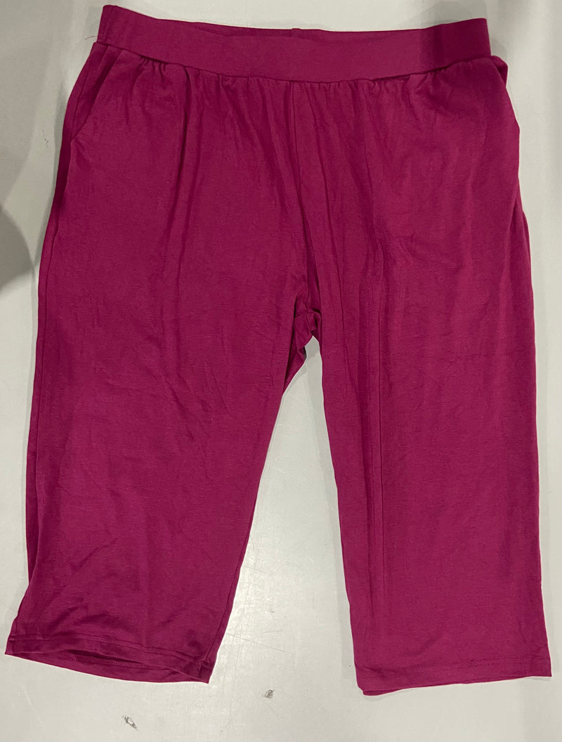 HUUEAY WOMEN'S PLUS SIZE CAPRI PANTS COTTON WIDE LEG CAPRIS - 2X-LARGE - MAROON - Brand New