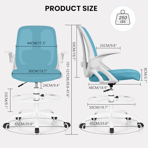 RAZZOR DRAFTING CHAIR TALL ERGONOMIC OFFICE CHAIR WITH ADJUSTABLE LUMBAR - BLUE - Like New