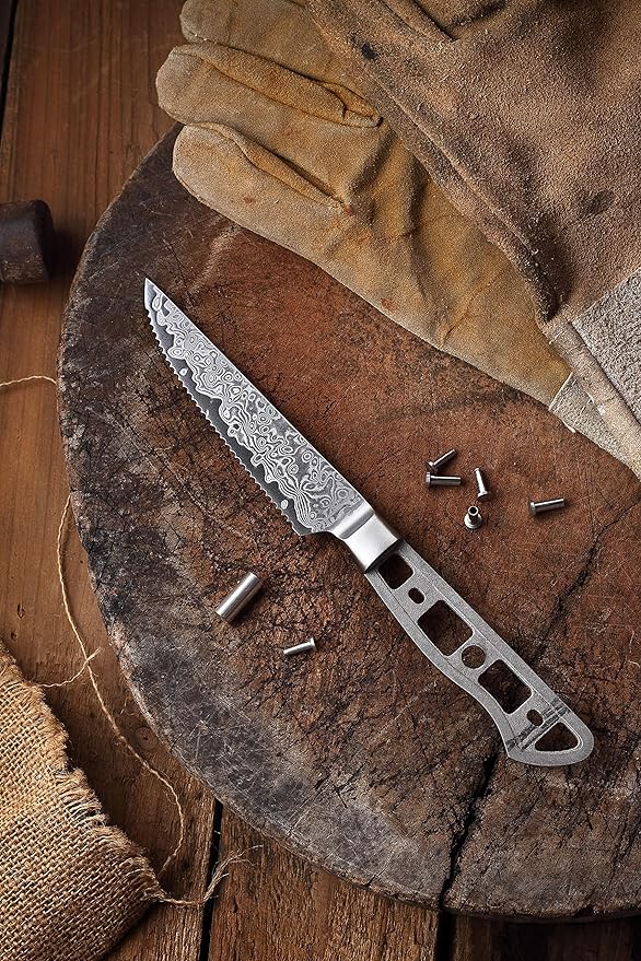 KATSURA Japanese Damascus AUS 10 woodworker Steak knife 4.5" NO LOGO - Silver Like New