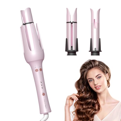 HAHAHOPE AUTOMATIC CURLING IRON ROTATING CURLING WAND 2 BARREL SIZES - PINK - Like New