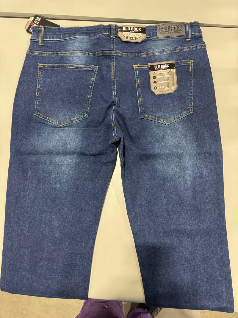 BLU ROCK DENIM MENS DENIM FLEX COMFORT STRETCH - SIZE: MEN 38X31 - DARK WASH - Brand New