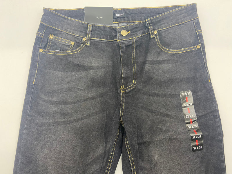 BLU ROCK MEN'S COMFORT STRETCH SLIM FIT FLEX JEANS - SIZE: 38X31 - JET BLACK - Brand New