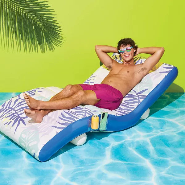SUN SQUAD CHAISE LOUNGE PRINTED SMS WATER FLOATS AND INFLATABLES - BLUE/WHITE - Like New