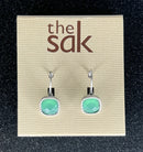 THE SAK CUSHION STONE LEVERBACK DANGLE EARRINGS NWT WOMENS - SILVER & AQUA - Like New