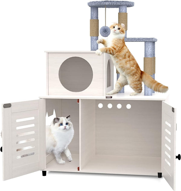 RYVORBE WHITE ALL-IN-ONE CAT CABINET WITH LITTER BOX ENCLOSURE CAT-LBE-WT - Like New