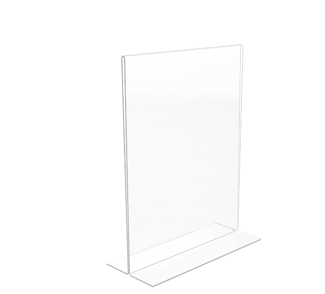 OFFICE DEPOT BRAND STAND-UP SIGN HOLDER VERTICAL, 11"H X 8-1/2"W CLEAR PACK OF 4 - Brand New