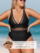 CUPSHE WOMEN PLUS SIZE ONE PIECE SWIMSUIT V NECK MESH SHEER TUMMY CONTROL - XL - Like New
