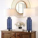 SAFAVIEH LIGHTING COLLECTION BOTTLE GLASS BLUE/CREAM TABLE LAMP SET OF 2 - Like New