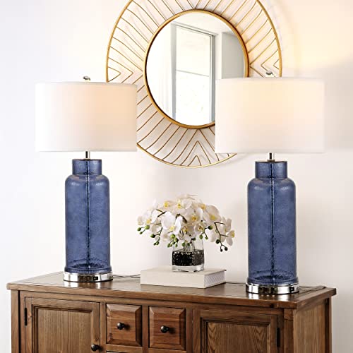 SAFAVIEH LIGHTING COLLECTION BOTTLE GLASS BLUE/CREAM TABLE LAMP SET OF 2 - Like New