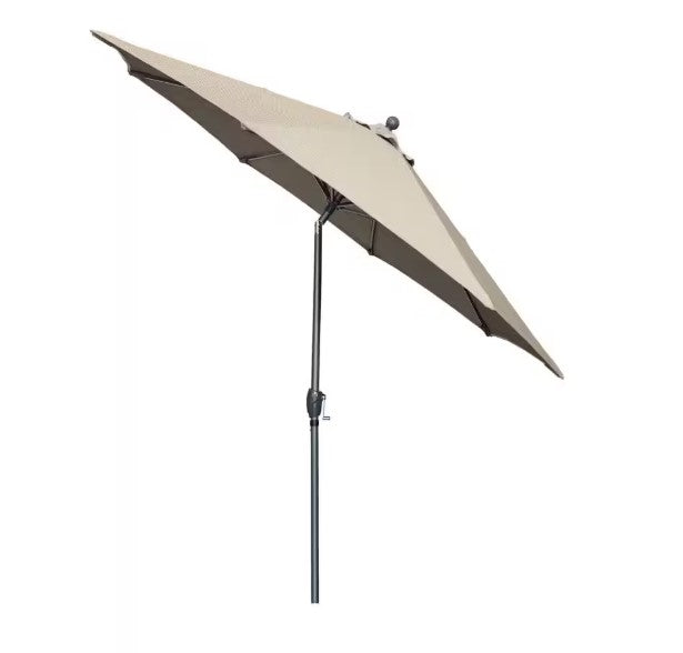 CALIFORNIA UMBRELLA 9 FT. DARK ASH ALUMINUM MARKET PATIO PUSH TILT CRANK - WHEAT - Like New
