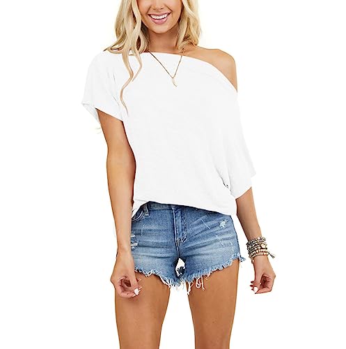 REVETRO WOMENS SEXY OFF THE SHOULDER TOPS SUMMER SHORT BATWING SLEEVE T-Shirt - Brand New