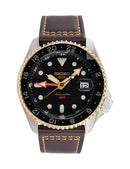 SEIKO MEN'S SEIKO 5 SPORTS BLACK DIAL GMT LEATHER BAND WATCH - SSK036 - Brand New
