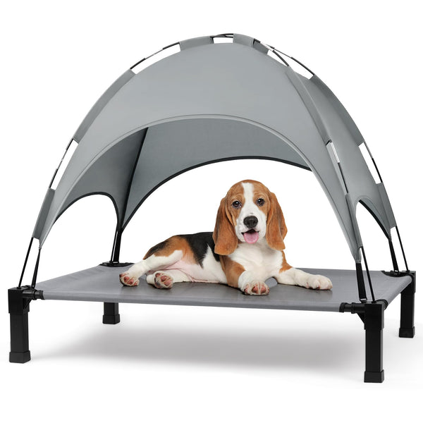 HEEYOO ELEVATED DOG BED WITH CANOPY OUTDOOR DOG COT TENT SIZE 42"L30"W8.4"H GRAY - Like New