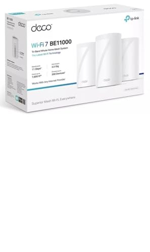TP-LINK DECO BE11000 MULTI-GIG WHOLE HOME MESH WI-FI 7 SYSTEM 3-PACK - WHITE - Like New