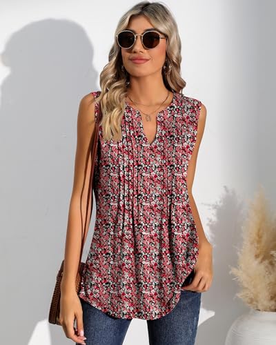 LOCOOWAI Woman's Tank Tops Sleeveless Pleated T-Shirts Summer Dressy - XL - Brand New