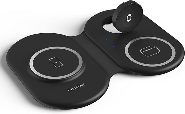 Consasy 3 in 1 Foldable Magnetic Wireless Charger Station - BLACK Like New