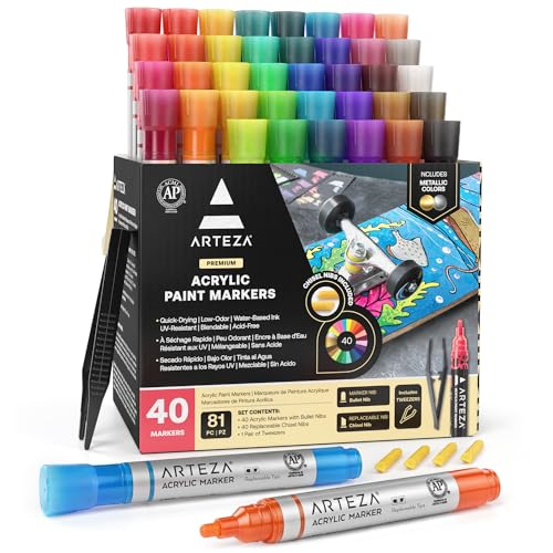 ARTEZA ACRYLIC PAINT MARKERS SET OF 40 ACRYLIC PAINT PENS ART - Scratch & Dent