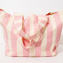 FRASIER STERLING SPORT STRIPED TOTE BAG - COTTON CANVAS HANDBAG - CREAM/PINK - Like New