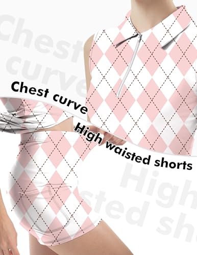 FKEEP WOMEN TENNIS GOLF DRESSES SHORTS V-NECK ACTIVEWEAR PINK CHECKERBOARD S - Brand New