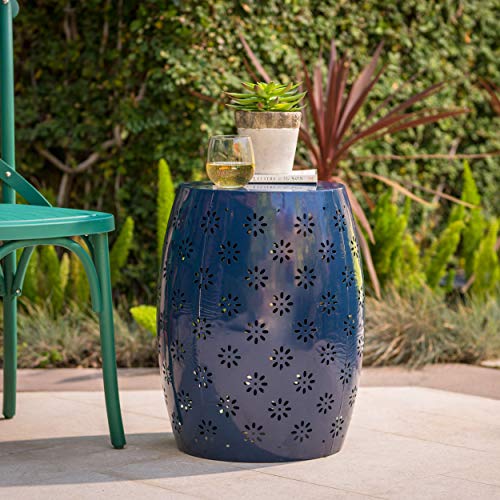 CHRISTOPHER KNIGHT HOME RUBY OUTDOOR 12" IRON SIDE TABLE, DARK BLUE - DARK BLUE - Like New