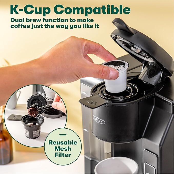 BELLA Single Serve Coffee Maker Dual Brew K-cup Compatible TSK-1187R5B - Black - Like New