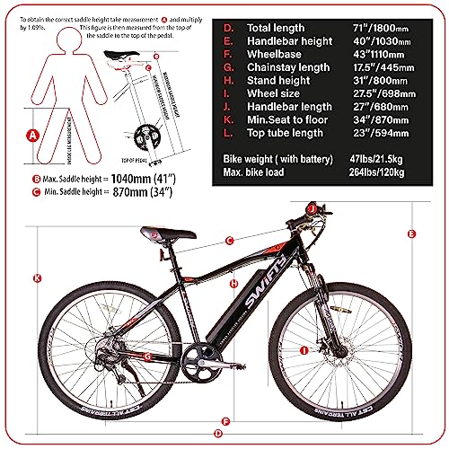 SWIFTY AT656 ELECTRIC BIKE FROM 36 VOLT 250W ELECTRIC BIKE FOR ADULTS – BLACK - Like New