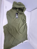 BLUE ICE MEN'S LOOSE FIT WAFFLE KNIT THERMAL HENLEY HOODIE - SIZE: MEN S - OLIVE - Brand New