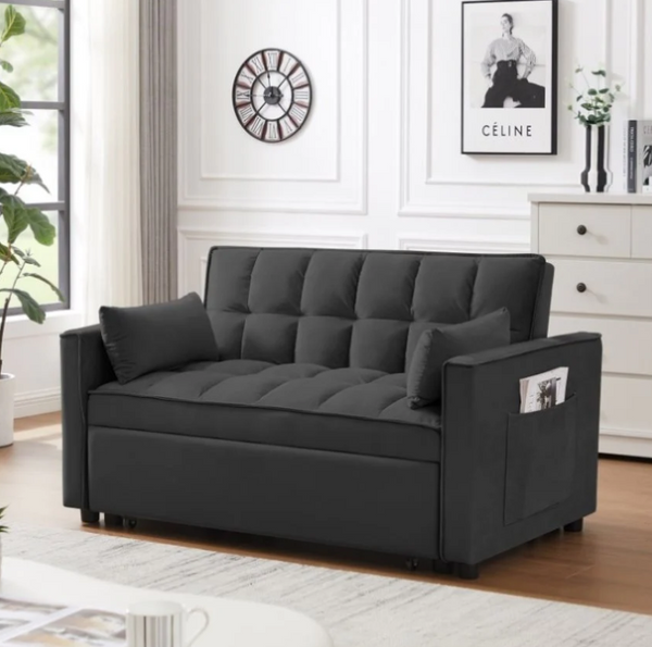 ZNTS MODERN VELVET LOVESEAT FUTON SOFA COUCH W/PULLOUT BED - - Scratch & Dent