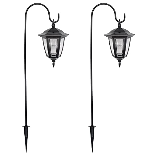 MAGGIFT 34" Hanging Solar Lights Dual Use Shepherd Hook 2 Pack - BLACK Like New