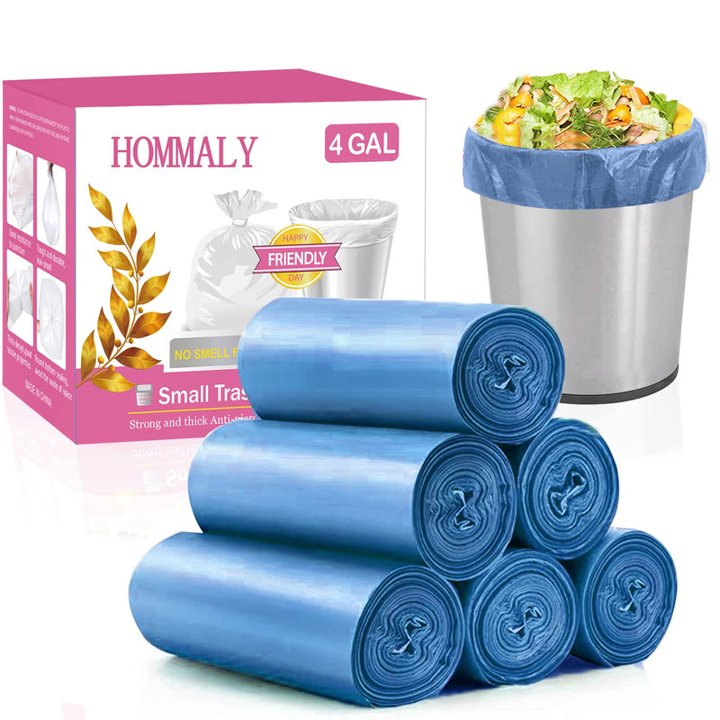 HOMMALY 4 Gallon Small Blue Trash Bags Strong Clear Garbage Bags - BLUE Like New